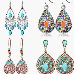 4 Pair Boho   Dangle Drop Earrings
